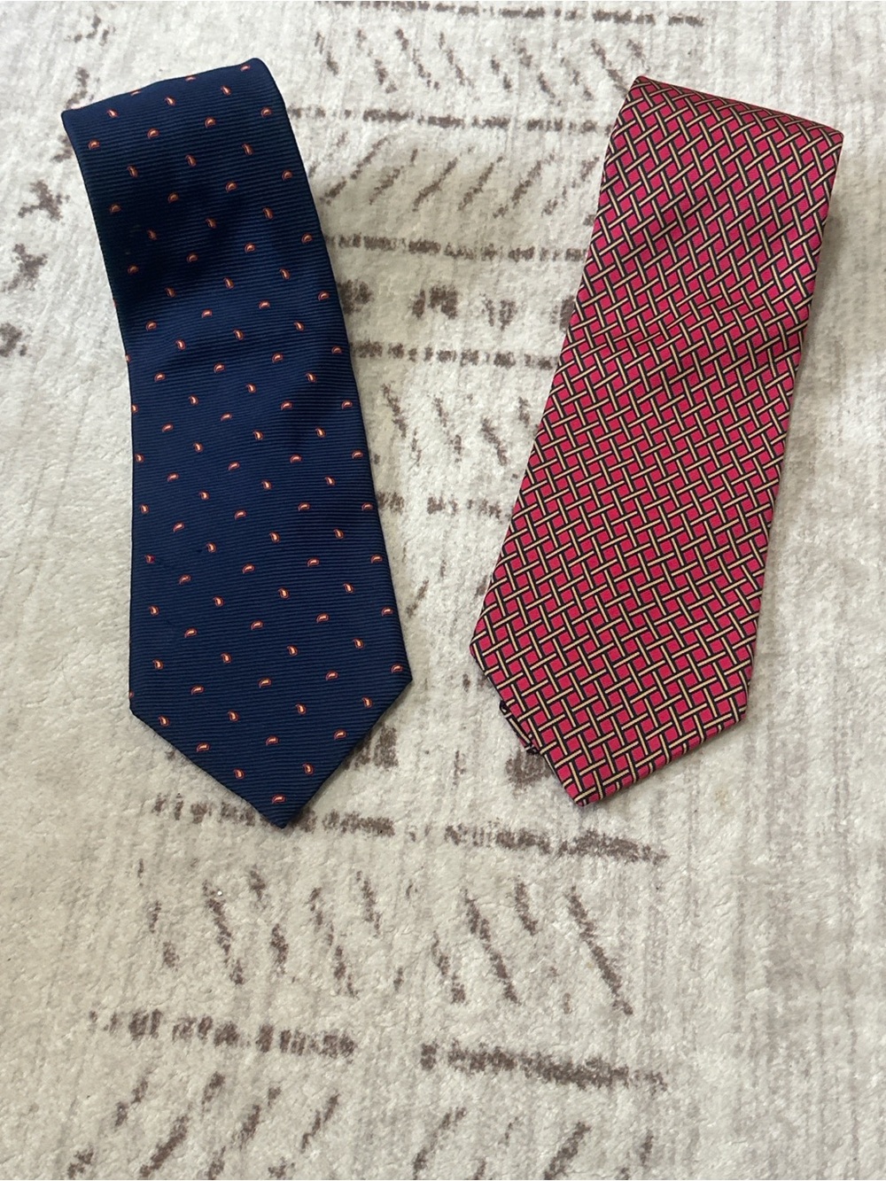 Brooks Brothers Maker Silk Men's Navy Blue and Red Patterned Tie Duo